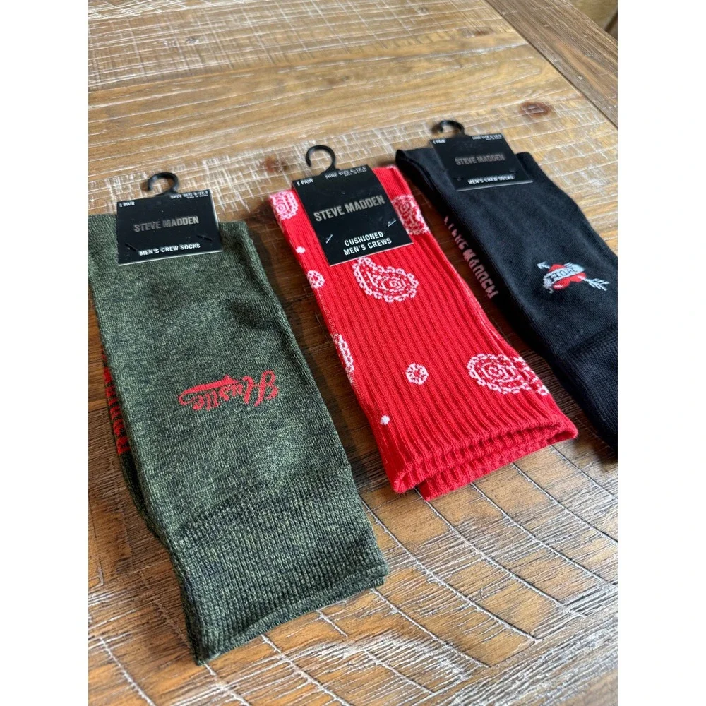 NWT‎ Steve Madden Mens Crew Socks LOT Hustle Paisley Mom Heart 6-12.5 Streetwear
